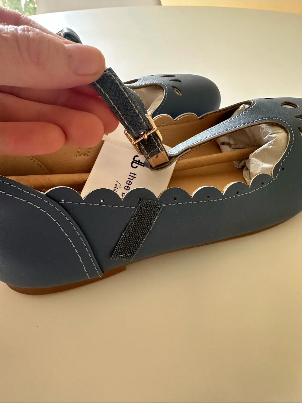 Children's Blue T-Strap Dress Shoes with Teardrop Cutouts